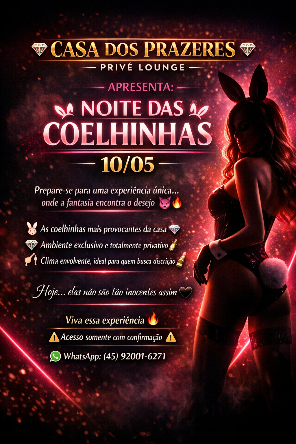 Banner do evento Noite das Coelhinhas da Casa dos Prazeres Privé Lounge